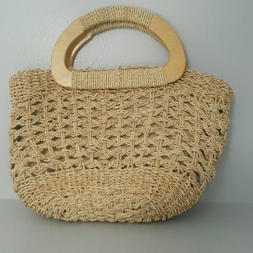 WhiteStag Woven Straw Wicker Bag with Wooden Handl